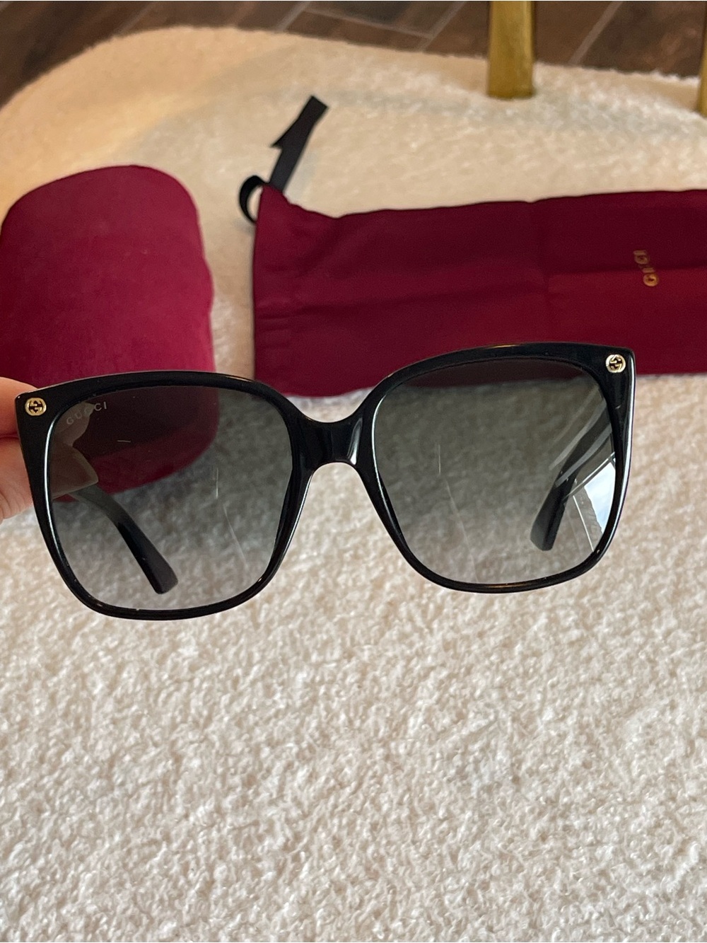 Gucci Black Square Gradient Lens Women's Sunglasses